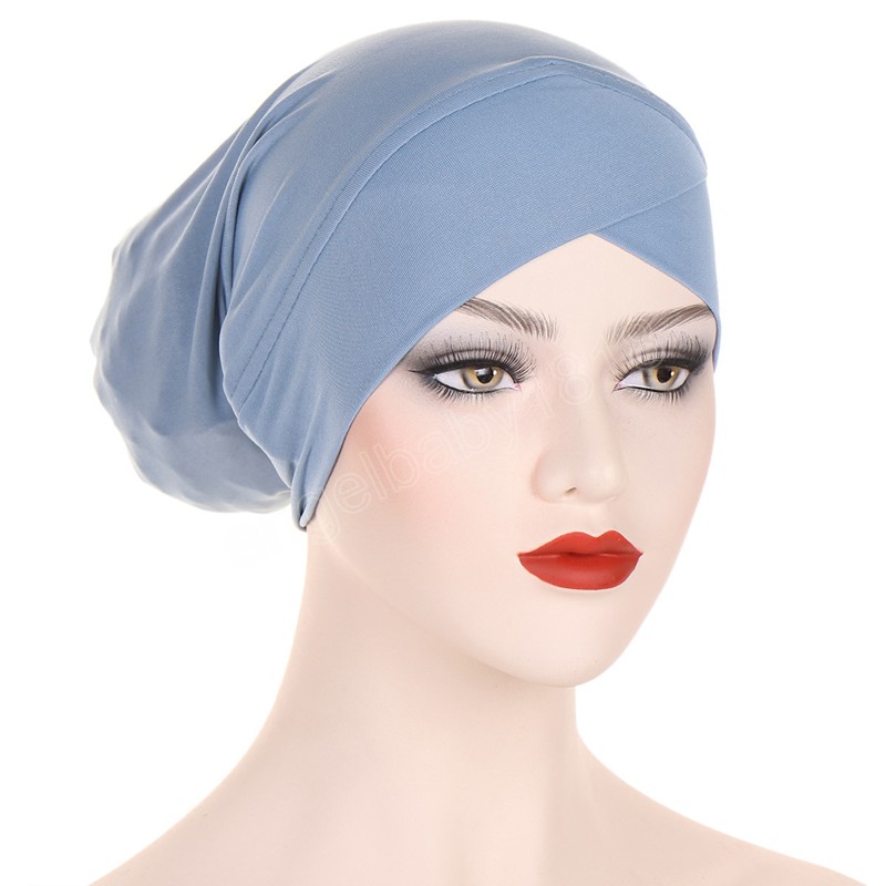 Novos bonés de turbante muçulmanos para mulheres islâmicas de algodão sólido Turbante Mujer Chemo Hat Bonnet Head Lenço Hijab Turbantes Queda de cabelo