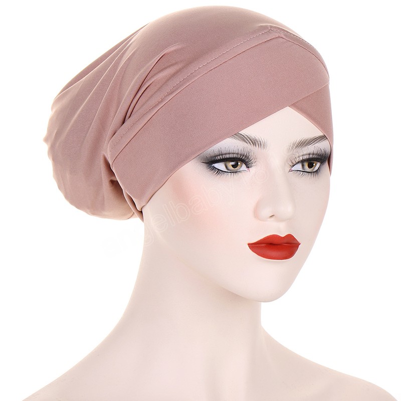 Novos bonés de turbante muçulmanos para mulheres islâmicas de algodão sólido Turbante Mujer Chemo Hat Bonnet Head Lenço Hijab Turbantes Queda de cabelo