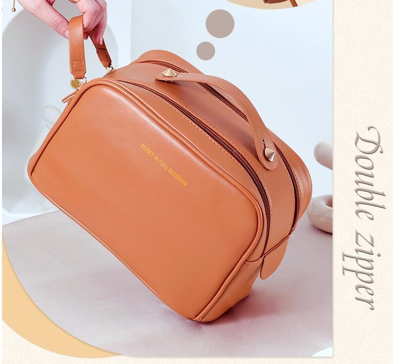 Women Cosmetic Bag Leather Waterproof Travel Makeup Bags Clear Zipper Toiletry Organizer Washing Beauty Storage Pouch