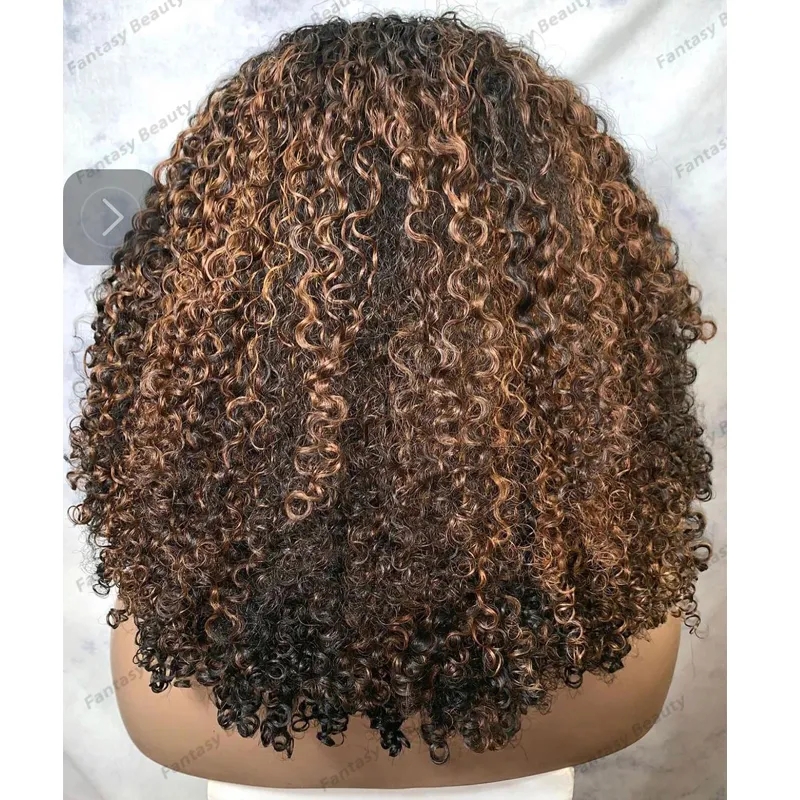 4b 4c afo Kinky Curly Women 100% человеческие волосы Ombre Blonde 1x4 V парики.