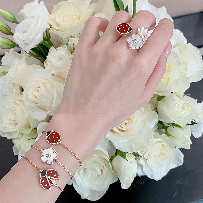 Nuovo anello di Coccinella Primaverile w Oro Rosa di Vendita Caldo Regalo di festa di gioielli di marca di lusso di moda semplice donna