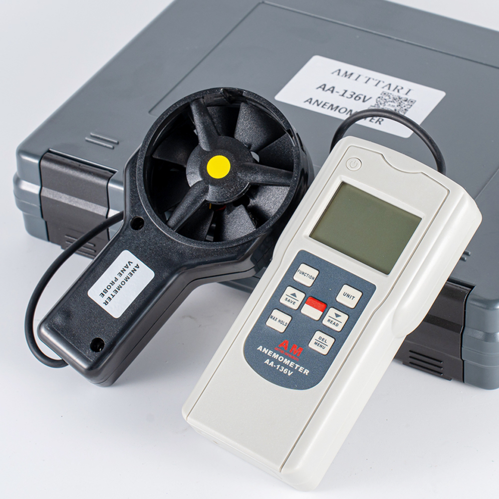 Nyligen multifunktionell anemometer AA-136V Impeller Anemometer Vindmätningsdata Memoriserade 24 grupper och data har maximalt värde