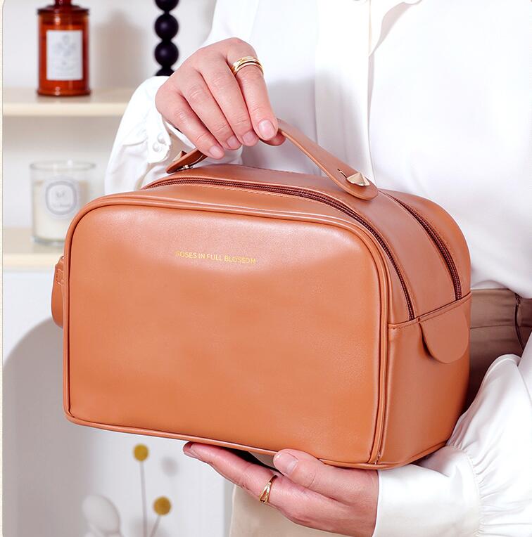 Women Cosmetic Bag Leather Waterproof Travel Makeup Bags Clear Zipper Toiletry Organizer Washing Beauty Storage Pouch