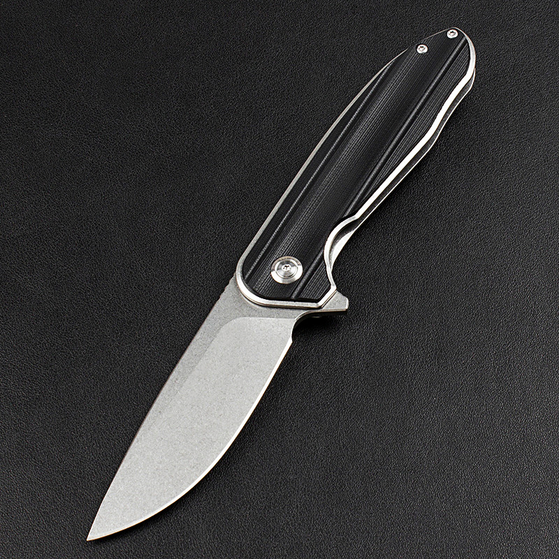 Nouveau H3081 Flipper Couteau Pliant 440A Stone Wash Drop Point Lame Noir G10 avec Manche en Tôle d'Acier Inoxydable Roulement à Billes Couteaux de Poche EDC à Ouverture Rapide