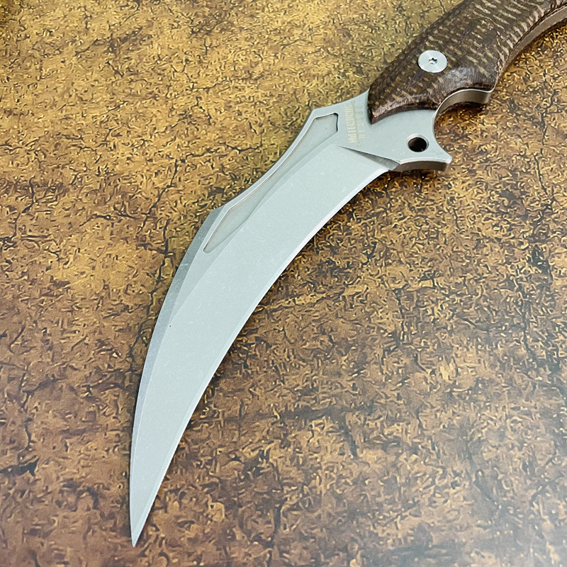 Miller cuchillo recto de supervivencia al aire libre DC53 hoja de punta recta satinada mango de Micarta completo Tang cuchillos de hoja fija con Kydex