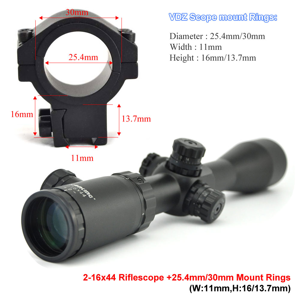 VisionKing 2-16x44 Red Dot Rifle Scope Optical Hunting Tactical Telescopic Sight for Air Rifle Spyglass för jakt med ringar som jaktar karbinomfång