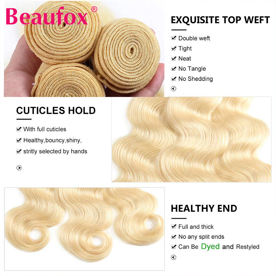 Beaufox 613 Blonde Body Wave Bundles Brazilian Human Hair Weave Bundles 3/4 Bundles Deals Honey Blonde Remy Human Hair Extension