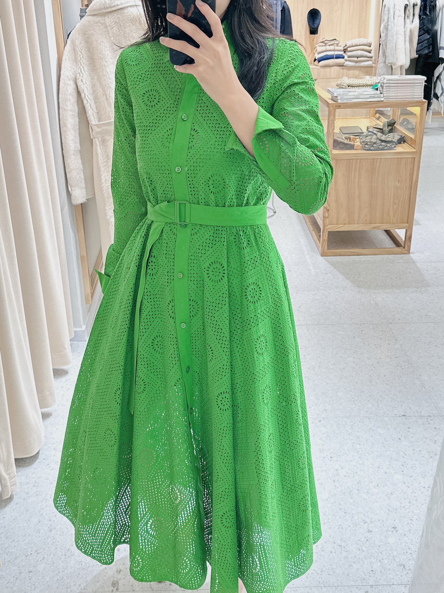 Women Dreeses Spring and Summer loro piana Cotton Embroidered Green Dress