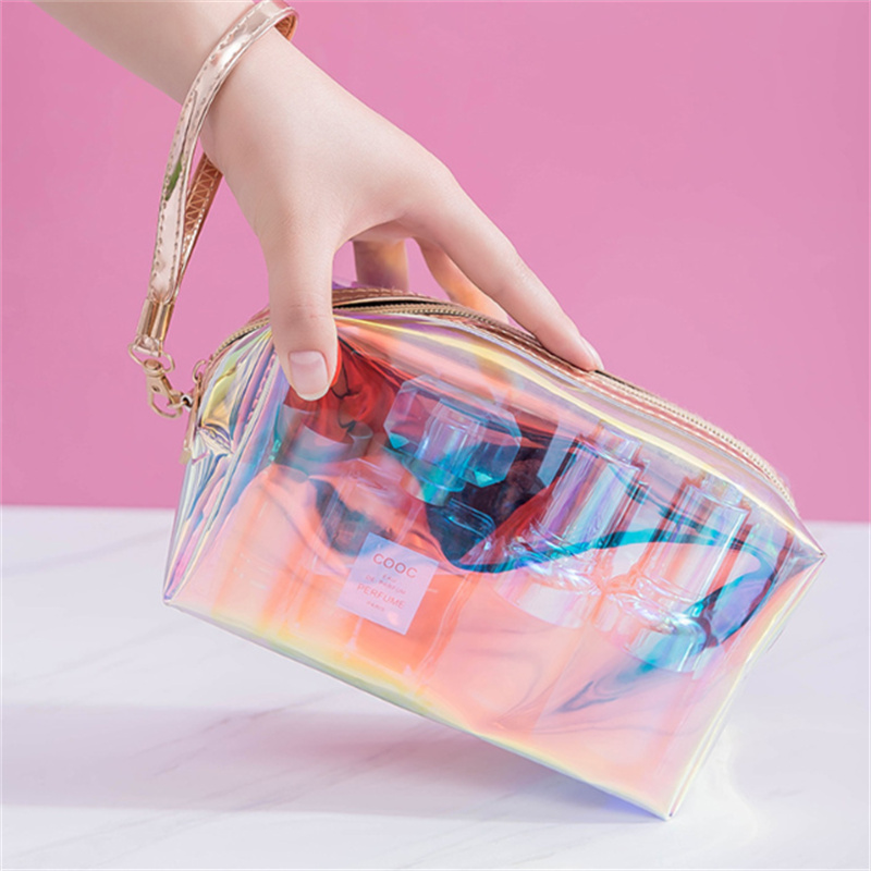 Holographic Makeup Bag Transparent Laser Cosmetic Bags Portable Waterproof Toiletry Pouch for Women Girls JL1790