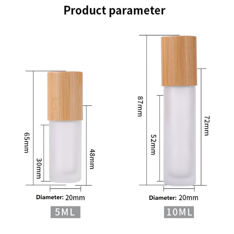 フロスト5ml 10mlエッセンシャルオイルロールオンボトル竹キャップガラス香水容器と金属ボールJL1886