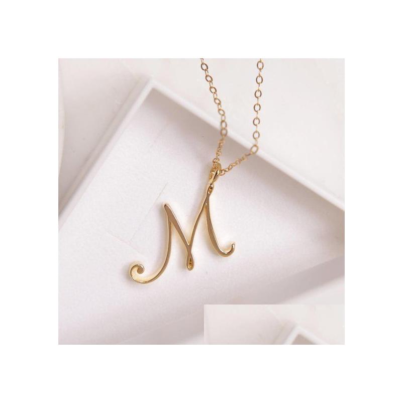 Pendentif Colliers Sier Petit Swirl Alphabet Initial Lettre Majuscule Collier Tous 26 Anglais A-T Cursive Luxe Monogramme Nom Mot Texte Dhi7S