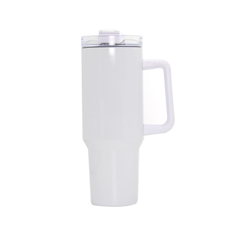 Sublimation white 40oz stainless steel tumbler with handle lid straw big capacity beer mug water bottle outdoor camping cup