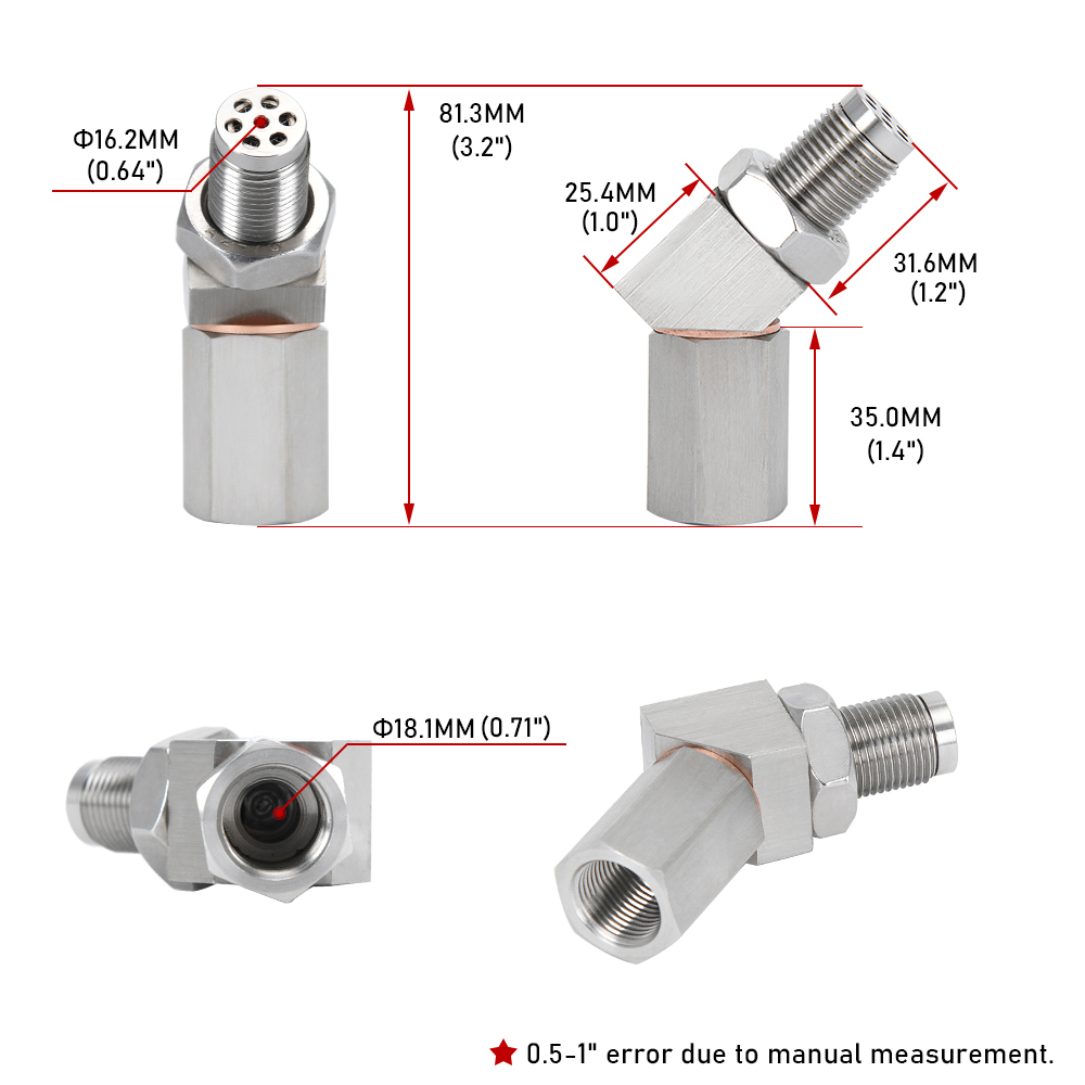 PQY - Universal Oxygen Sensor Extender 45 Degree 02 Bung Extension Catalytic Converter O2 Oxygen Sensor Spacer PQY-OSE08