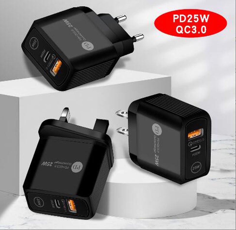 25 Вт AC Quick Charge QC3.0 5A PD Charger USB Type C PD25W Мобильный смартфон Адаптер настенных зарядных устройств для iPhone Samsung EU UK US Plugul Dual Ports с коробкой