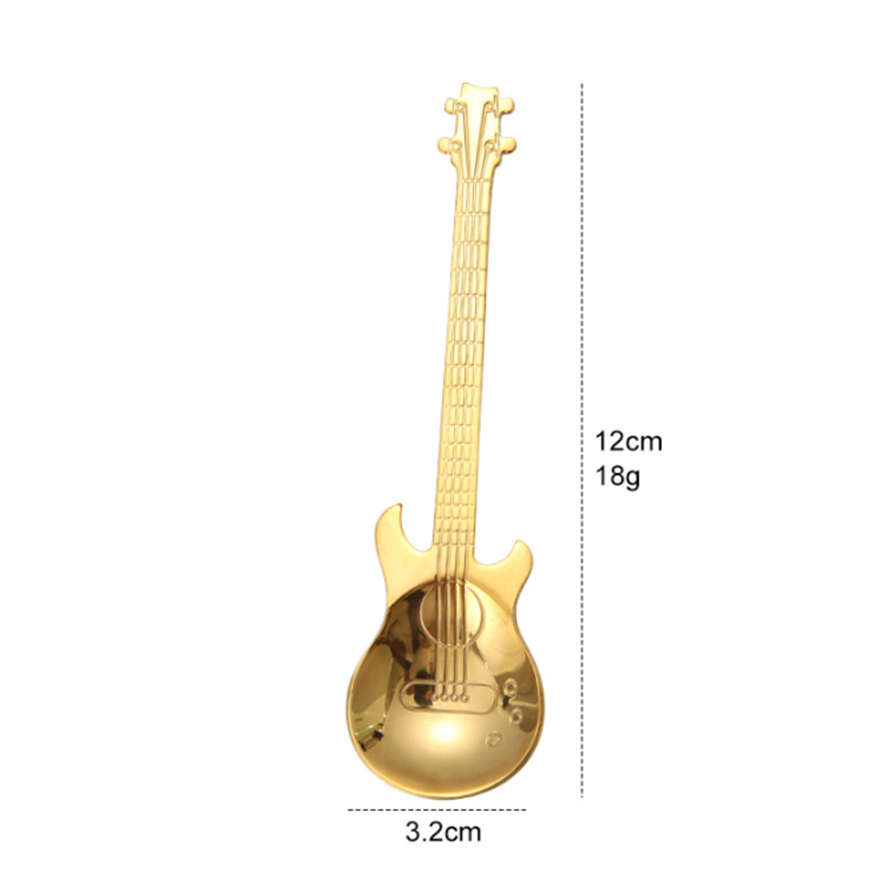 2023 Nouvelle cuillère de guitare créative 304 cuillère à café en acier inoxydable en remuant cuillères titane barre de glace musique Dessert cuillère JL1798