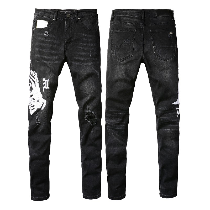 Designers de jeans masculinos Jean Hombre Troushers Men Borderyy Patchwork Ripped for Trend Brand Motorcycle Pant Mens Skinn28-40