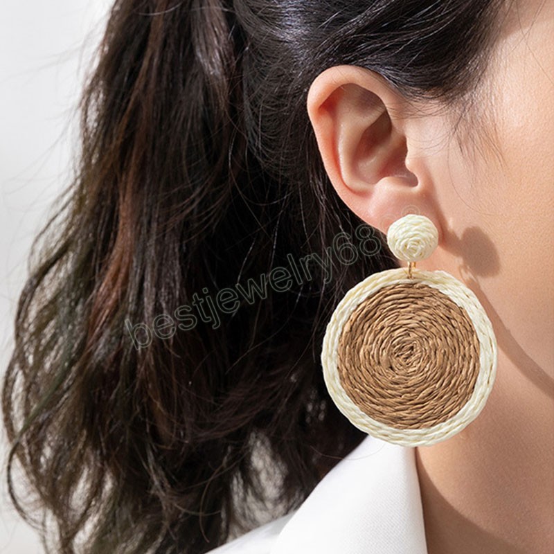 Nouveau bohême mode raphia enroulement boucles d'oreilles rotin cercle fleur goutte femmes boucles d'oreilles été océan plage bijoux accessoires