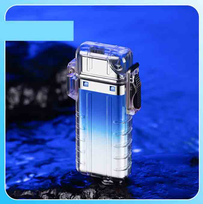 最新の風力防水デュアルアークプラズマライタークリアUSB充電式タバコ喫煙ライターツールストラップ腹筋5色