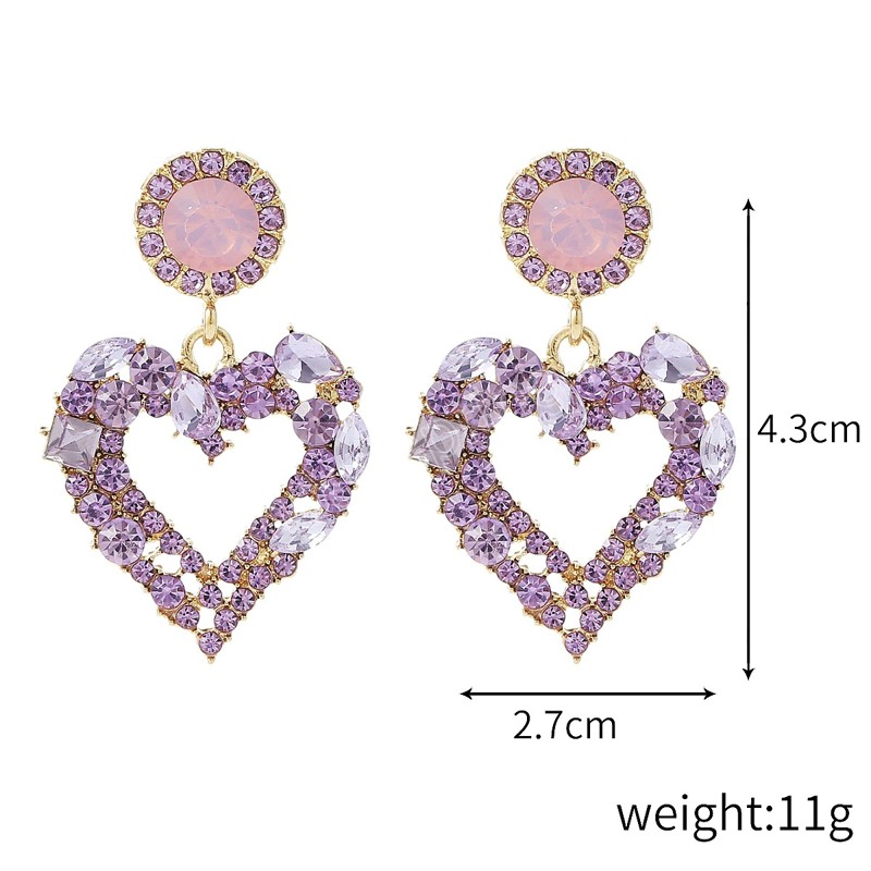 Orecchini pendenti alla moda in cristallo viola con cuore d'amore le donne Pendiente geometrico elegante alla moda