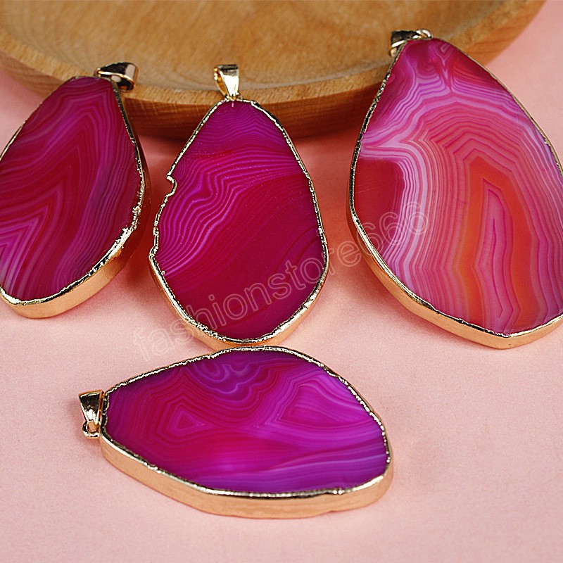 Pierre naturelle irrégulière Quartz Druzy Agate tranche pendentif colliers pour femmes Reiki cristal de guérison avec bord doré