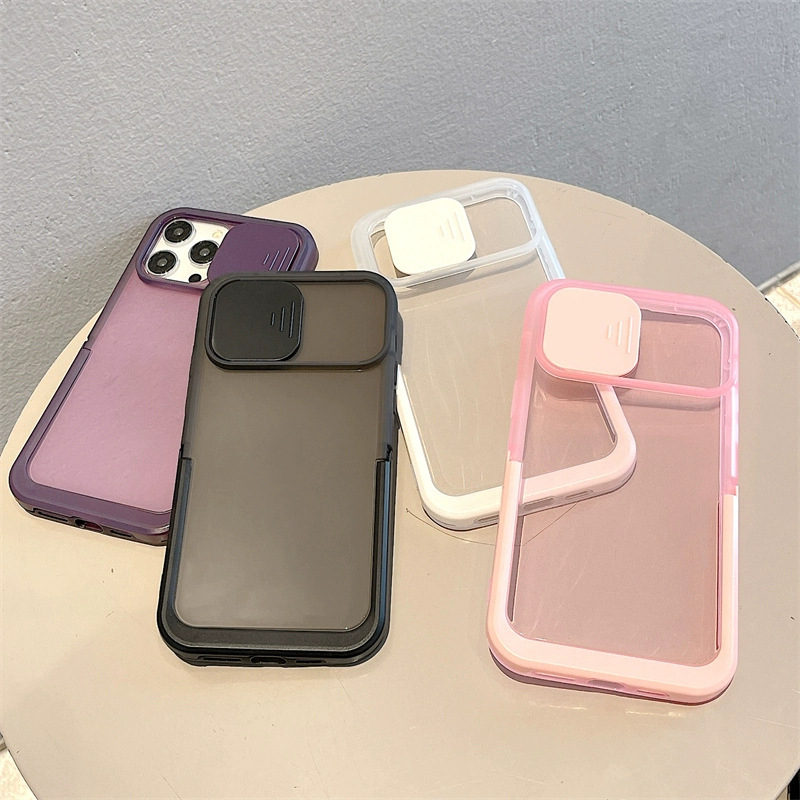 Candy Transucent Colors Soft TPU Falls for iPhone 14 13 12 Pro Max Invisible Space Case Holder Soft Case Push Window Design