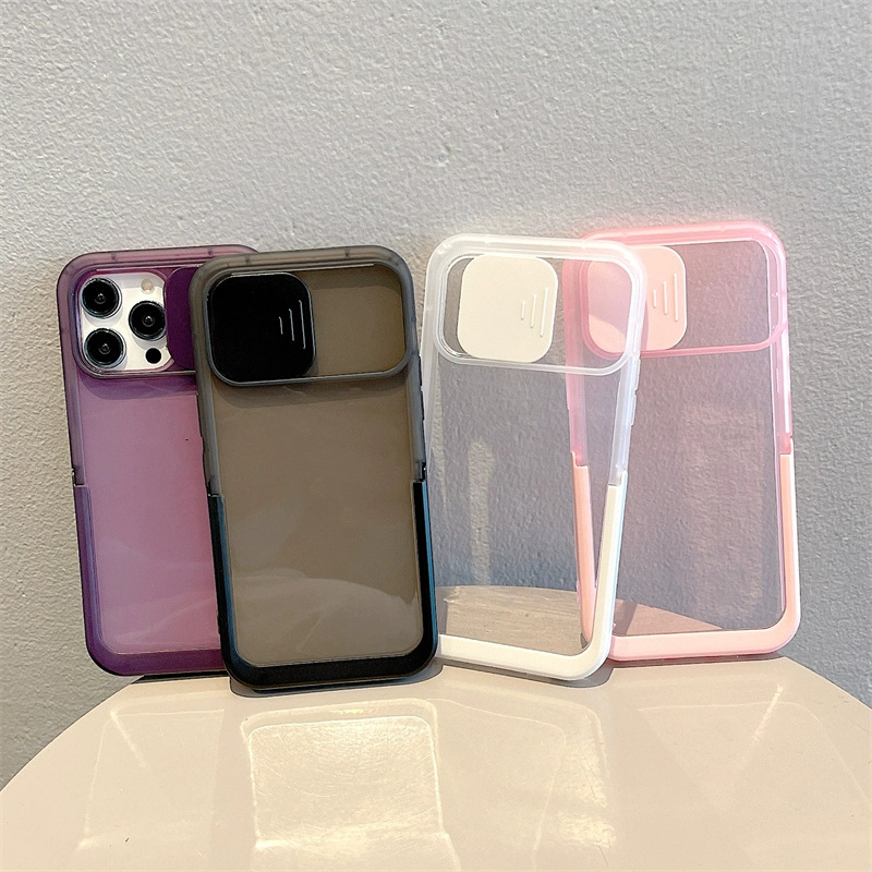 Candy Translucent Colors Soft TPU Cases para iPhone 14 13 12 Pro Max Invisible Space Case Holder Soft Case Push Window Design