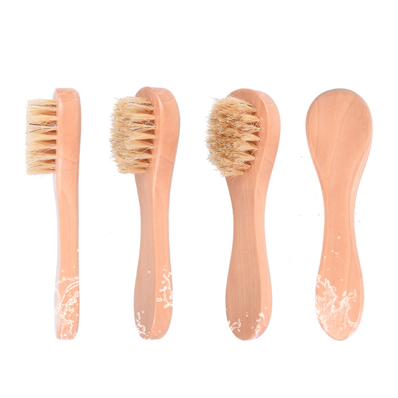 Brosse de bain exfoliante poils naturels brosse nettoyante visage manche en bois brosse de massage