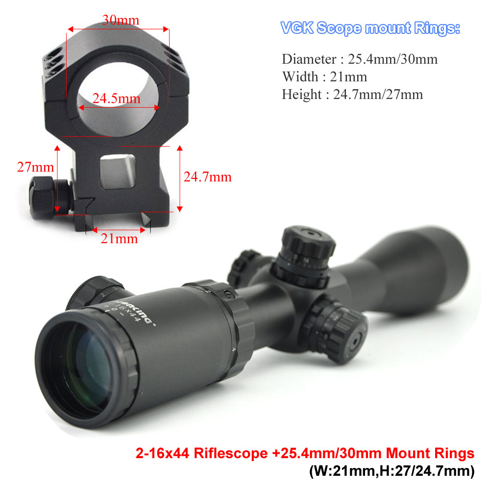 VisionKing 2-16x44 Red Dot Rifle Scope Optical Hunting Tactical Telescopic Sight for Air Rifle Spyglass för jakt med ringar som jaktar karbinomfång