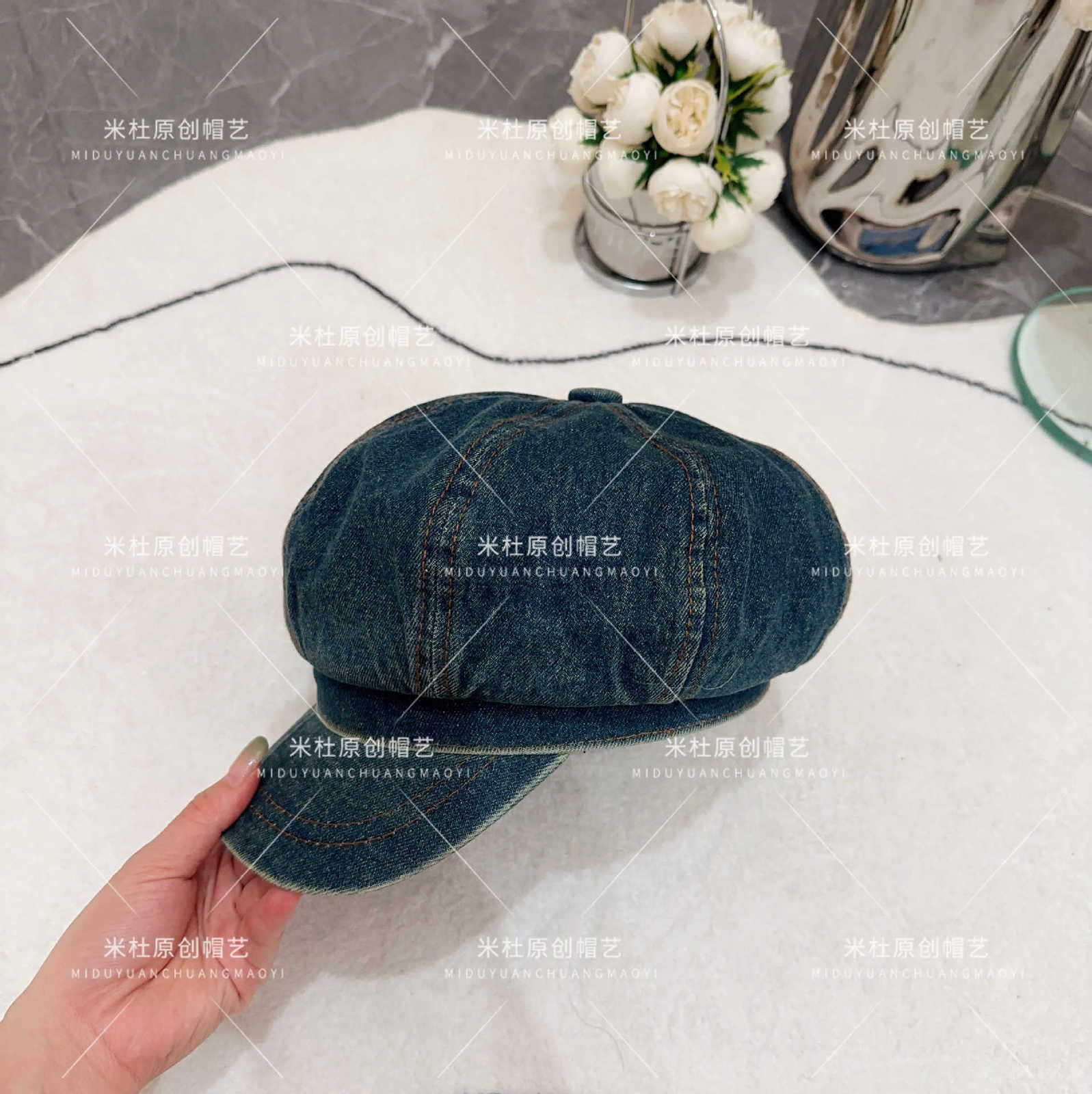 Ball Caps designer Fragrance New Washed  Octagonal Hat in Chinese Vintage Denim Newspaper Kids' Shows a Small Face, Minimalist and Advanced Sense