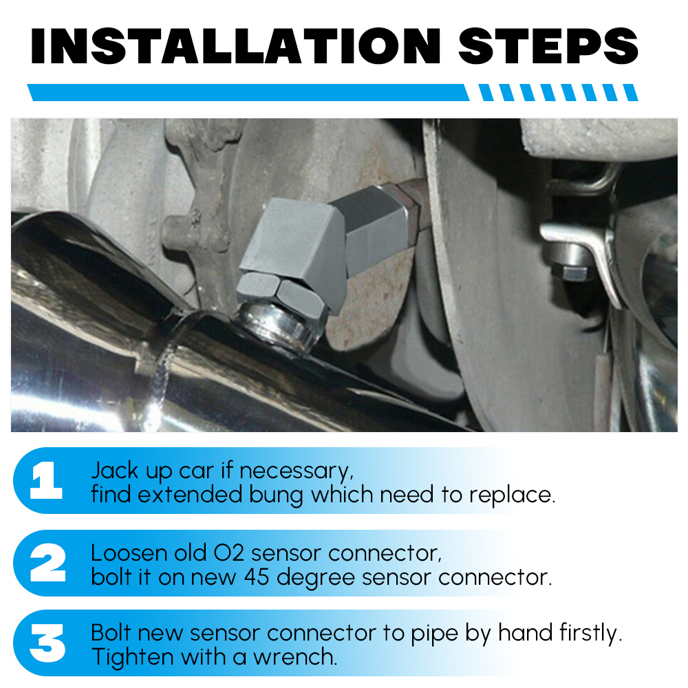 PQY - Universal Oxygen Sensor Extender 45 Degree 02 Bung Extension Catalytic Converter O2 Oxygen Sensor Spacer PQY-OSE08