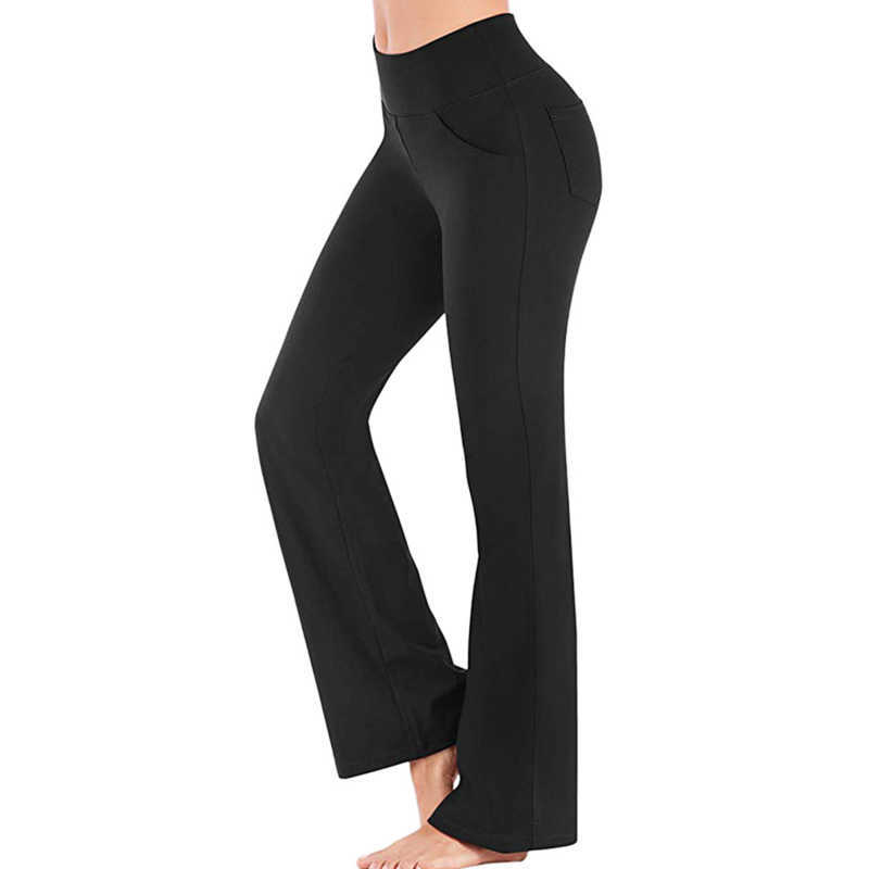 Hohe Taille Flare Hosen Frauen Büro Damen Elegante Lange Hose Feste Breite Bein Bell-Bottom-Hose Fitness Yoga