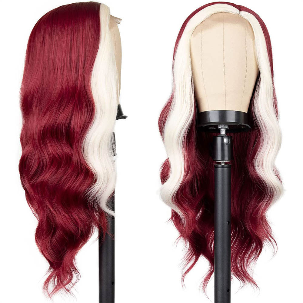 Burgundowe luźne falujące peruki syntetyczne podświetlanie Czerwone Ombre peruki dla czarnych kobiet falowate perukę boczne część odporna na ciepło do włosów cosplay