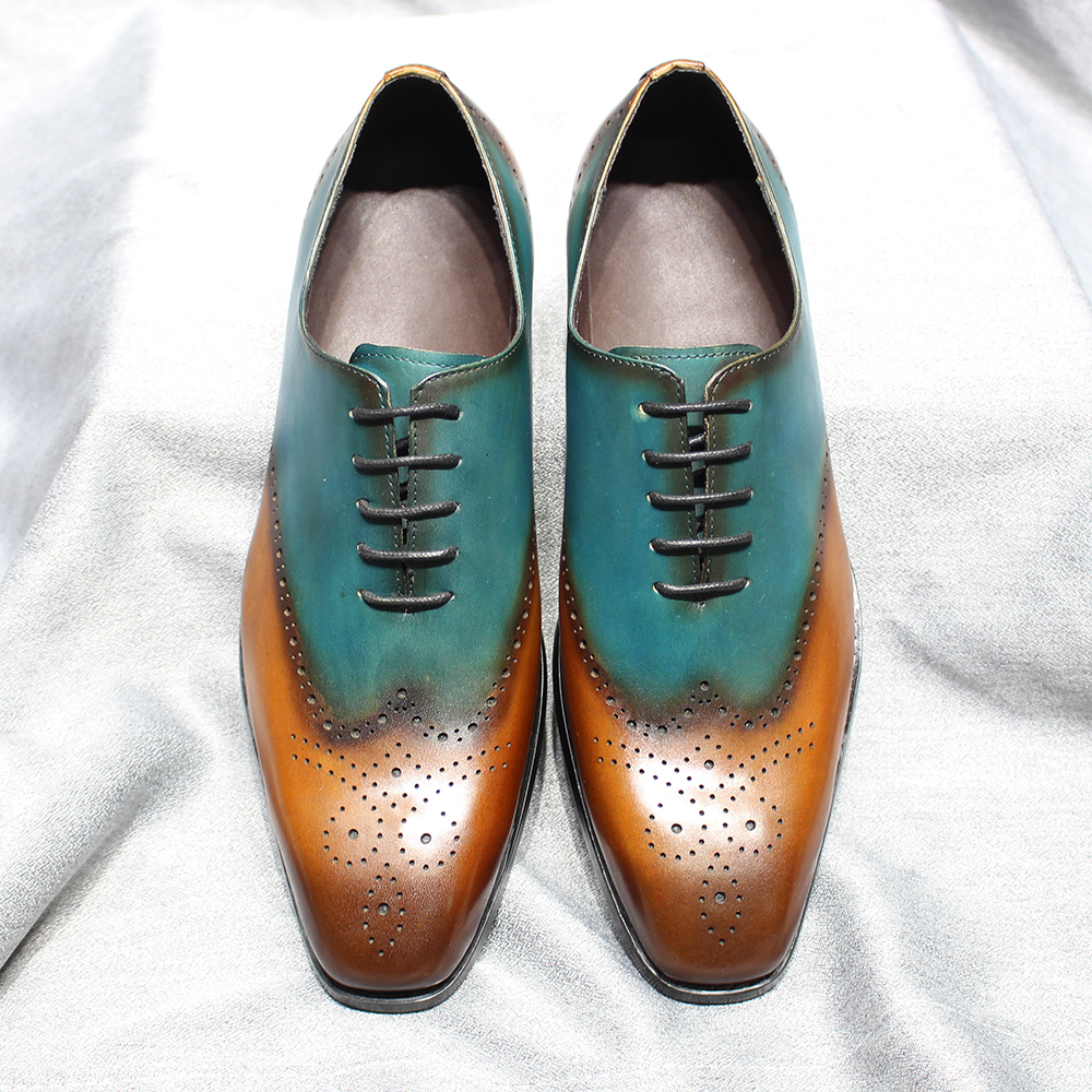 Oxfords italianos con punta de ala para hombre, zapatos de vestir formales de fiesta de boda hechos a mano para hombre a la moda de cuero de vaca auténtico para hombre