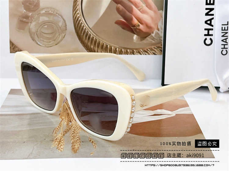 2024 Nouveau créateur de luxe New Pearl Rimmed Cat's Eye Sunglasses pour les femmes CH5481 Célébrité en ligne Quan Zhilong Les mêmes lunettes de soleil