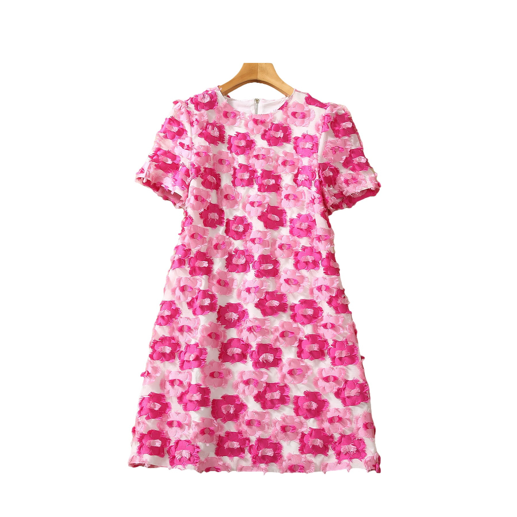 2023 Lato różowy nadruk kwiatowy kwiatowy 3D Sukienka z panelem Krótkie rękawie okrągła szyja Krótkie sukienki S3G040804 Plus Size xxl
