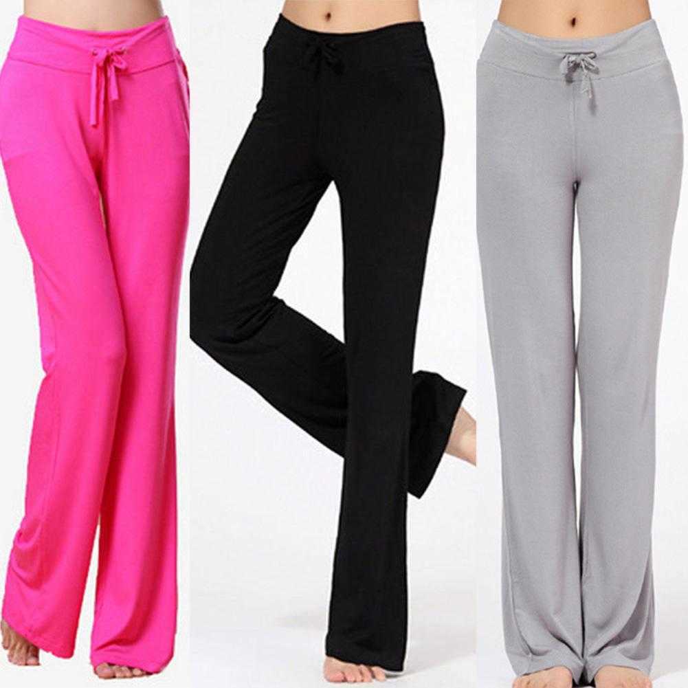 Hot Vrouwen Effen Kleur Hoge Taille Trekkoord Wijde Pijpen Lange Broek Yoga Dansbroek voor Yoga Running Jogging Gymnastiek