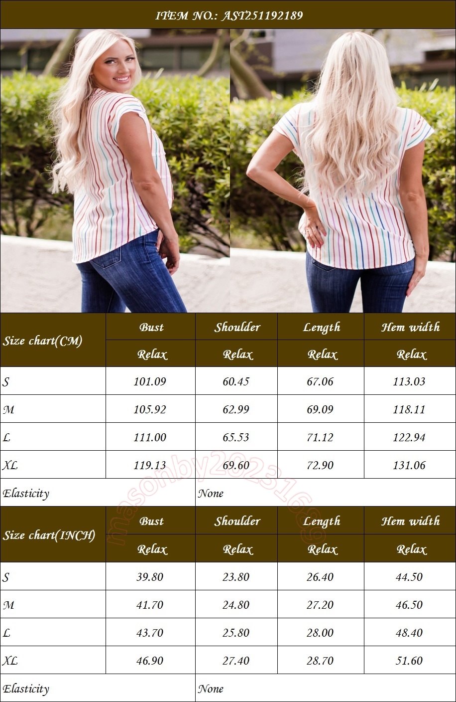 Summer Top Femmes 2023 Multicolor Striped Striped Pintuck à manches à plusieurs manches Blouse AST251192189