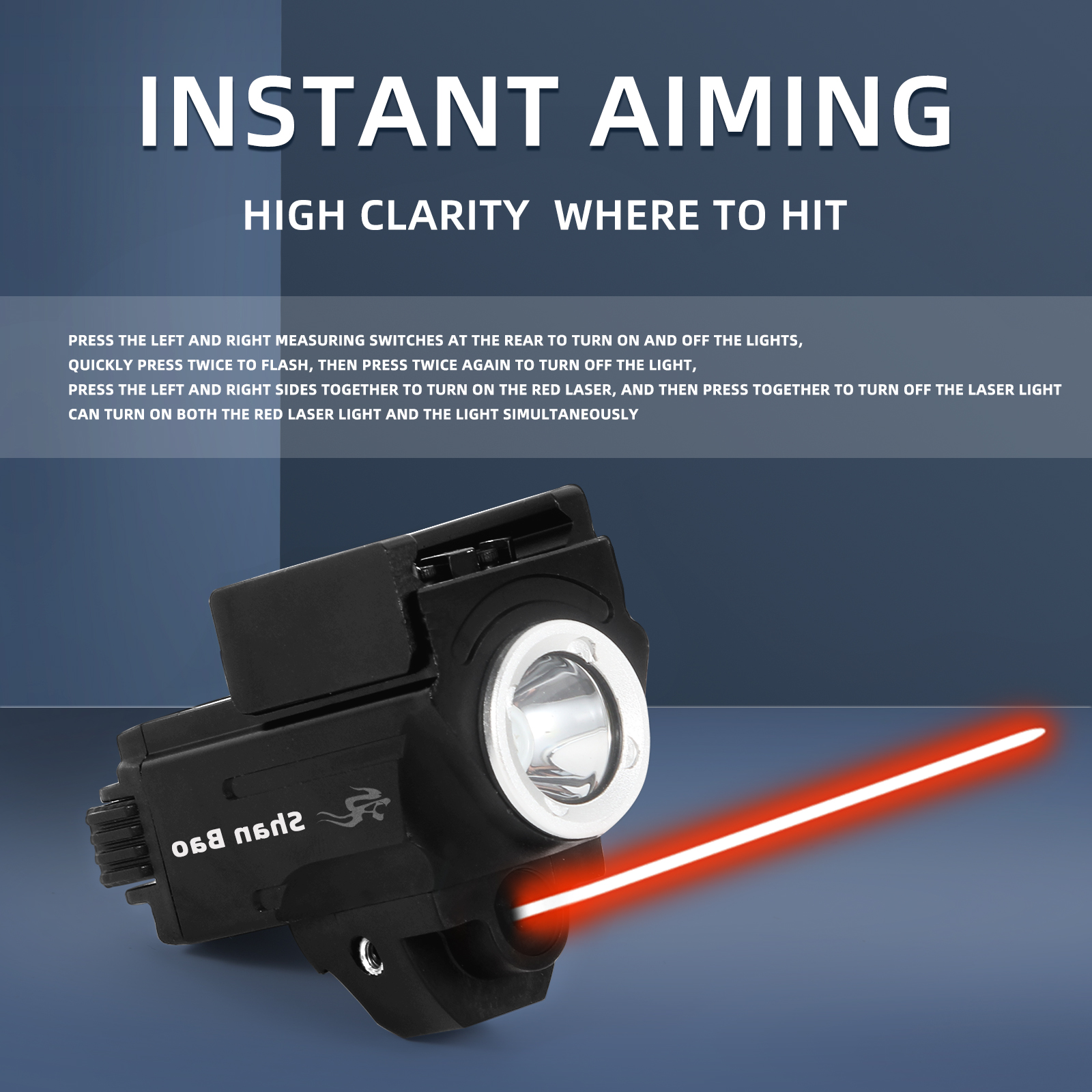 Shan Bao piccola torcia tattica laser rossa e verde ricaricabile USB a luce forte esterni