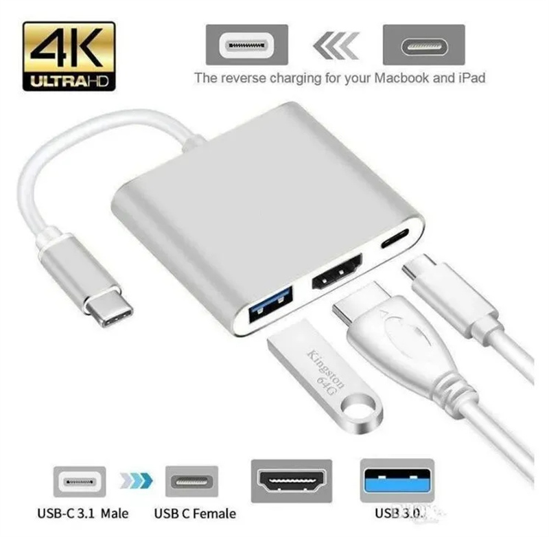 Tipo C HUB USB C a HDTV compatibile Splitter USB C 3 IN 1 4K HDTV USB 3.0 PD Adattatore intelligente a ricarica rapida MacBook Dell laptop