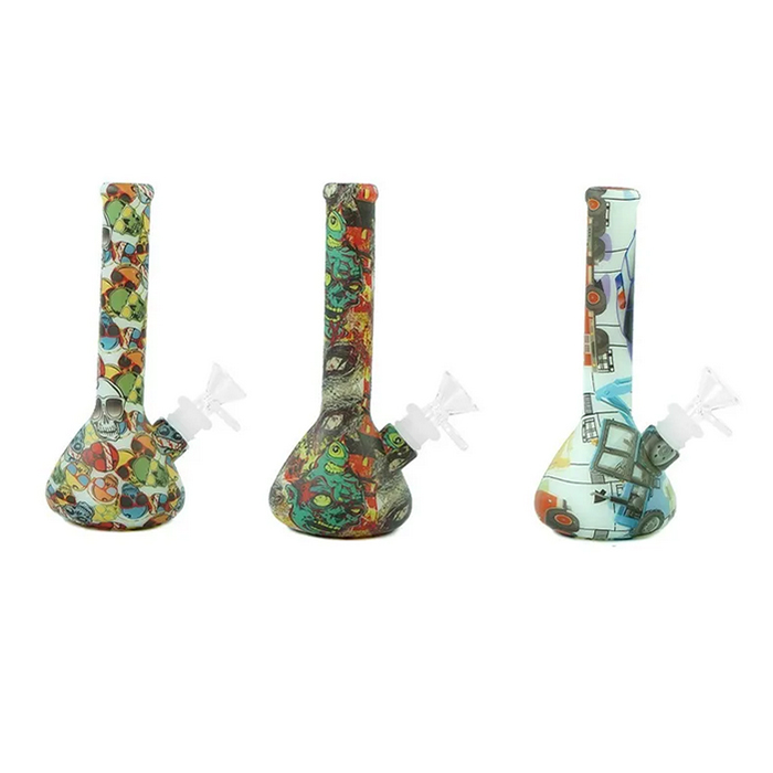 7.4 '' Glow in the Dark Silikon Bong Beaker Hookahs Rura wodna Unbreakable Printing ze szklaną miską do palenia bongów