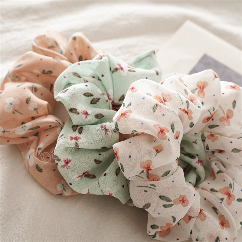 Elastici in chiffon con stampa di piccoli fiori da donna Fascia capelli Scrunchies estivi Porta coda di cavallo da donna Accessori capelli versatili ragazze