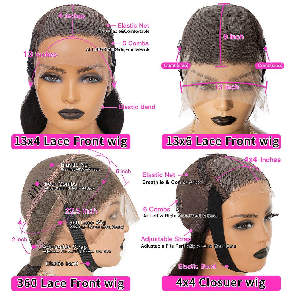 Straight Lace Front Wigs Pre Plucked with Baby Hair 30 Inch Transparent 4x4 Closure 13x4 Lace Frontal Human Hair Wig