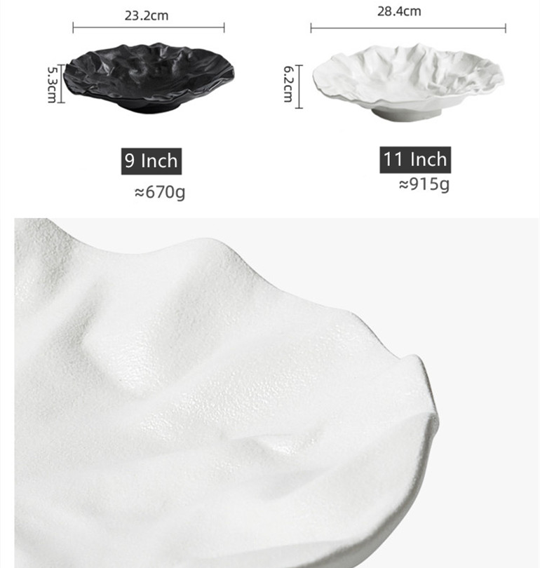 Platos de cena profundos redondos irregulares para restaurante Platos de postre de ensalada de diseño de arrugas de porcelana Platos profundos
