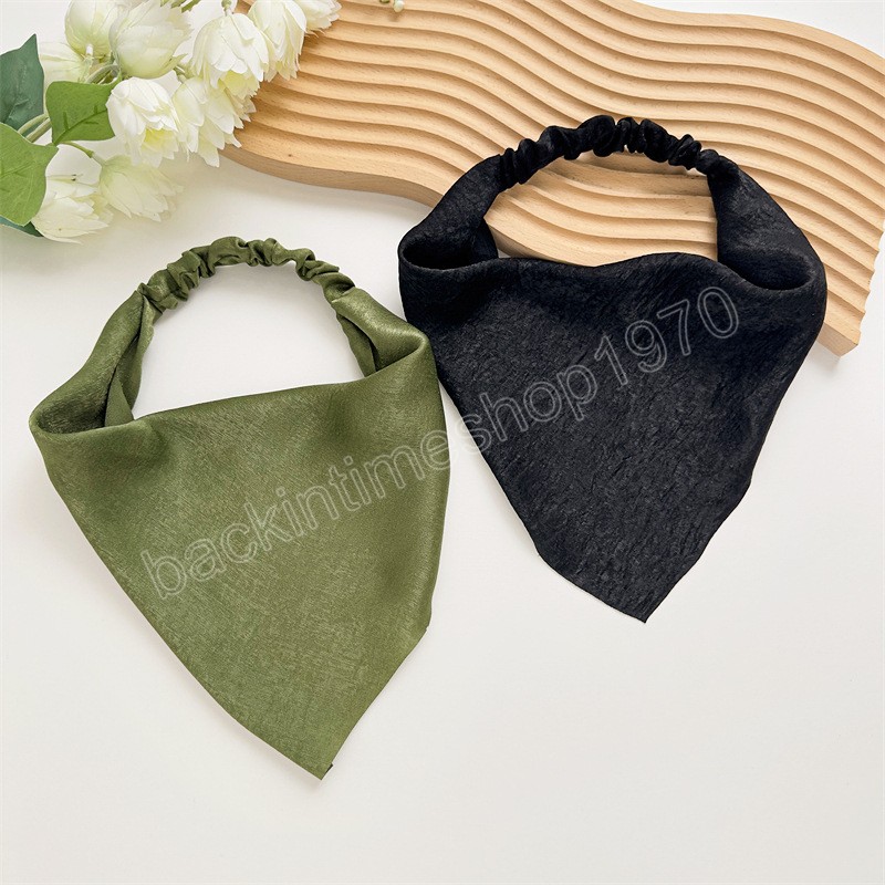 New Woman Solid Summer Head Scarf Satin Triangle Bandanas Lady Fashion Printing Elastic Hairband Girls Hair Accessories