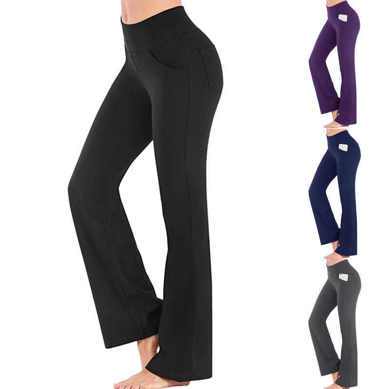 Hohe Taille Flare Hosen Frauen Büro Damen Elegante Lange Hose Feste Breite Bein Bell-Bottom-Hose Fitness Yoga