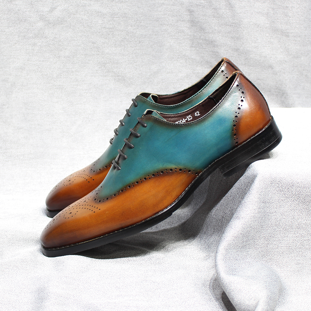 Oxfords italianos con punta de ala para hombre, zapatos de vestir formales de fiesta de boda hechos a mano para hombre a la moda de cuero de vaca auténtico para hombre