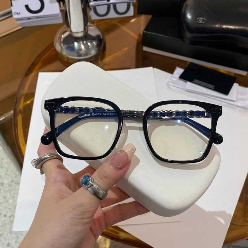 2024 New High Quality luxury designer New large box small fragrance same style chain letter leg UV resistant eyeglass frame sunglasses for women