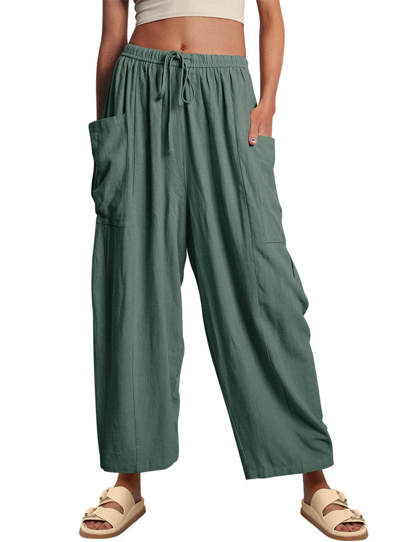Pantaloni estivi da donna a gamba larga Pantaloni casual larghi e solidi Pantaloni lunghi da salotto con tasche 2308051