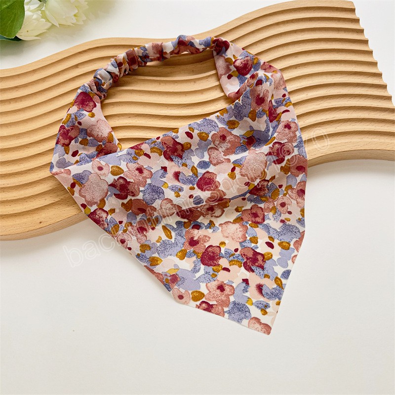 New Woman Solid Summer Head Scarf Satin Triangle Bandanas Lady Fashion Printing Elastic Hairband Girls Hair Accessories