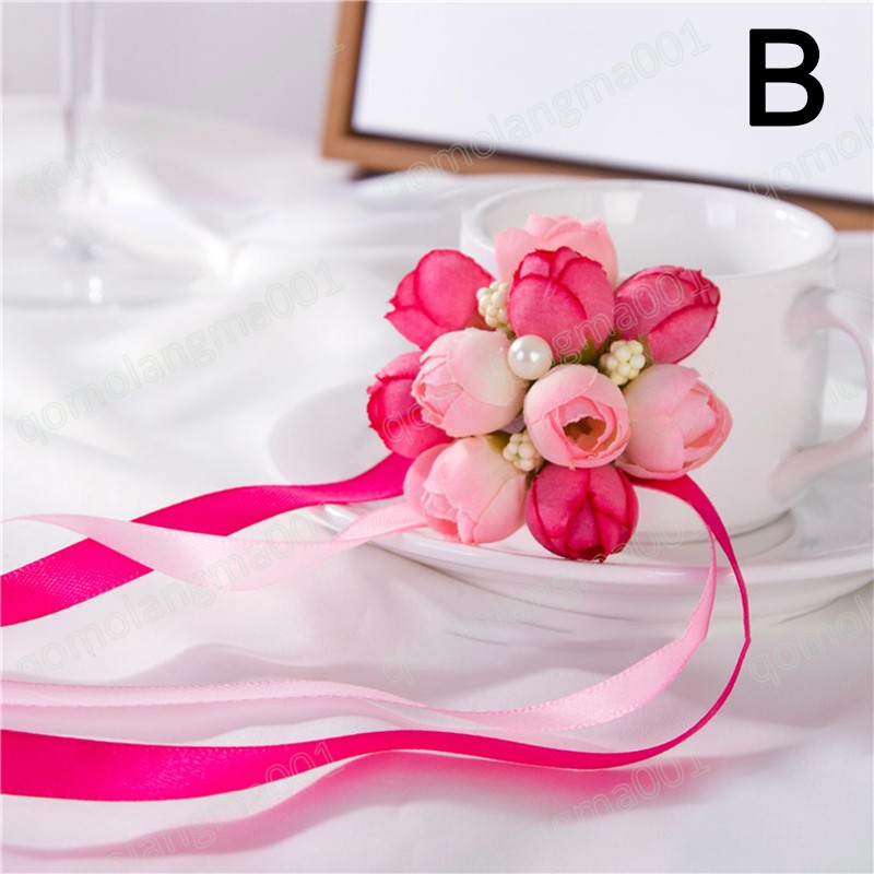 Wedding Wrist Flowers Rose Wrist Corsages Party Dance Hand Flower Bridesmaid Silk Flower Bracelet for Wedding Accessories